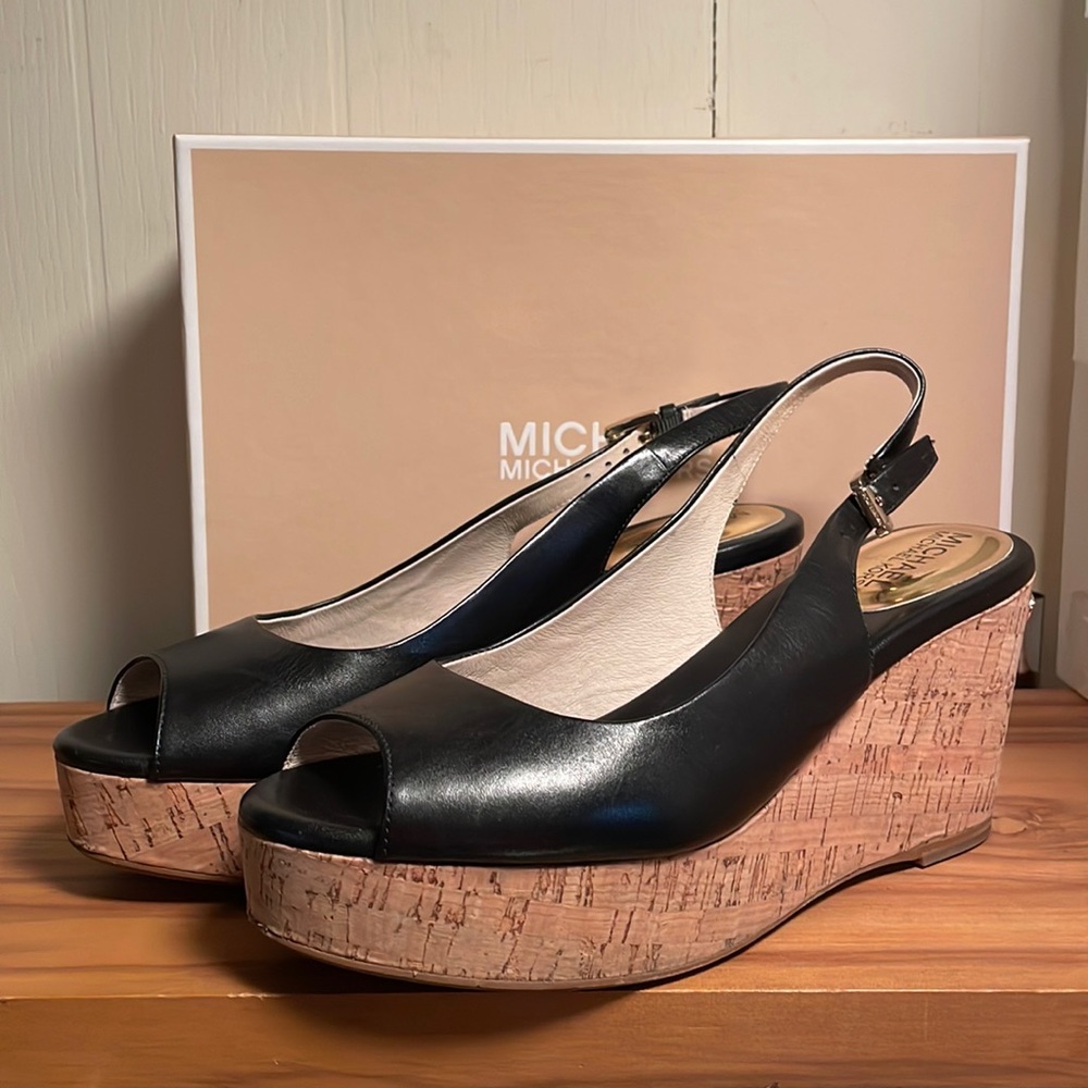 Michael Kors Black Wedges Natalia Sling 7.5